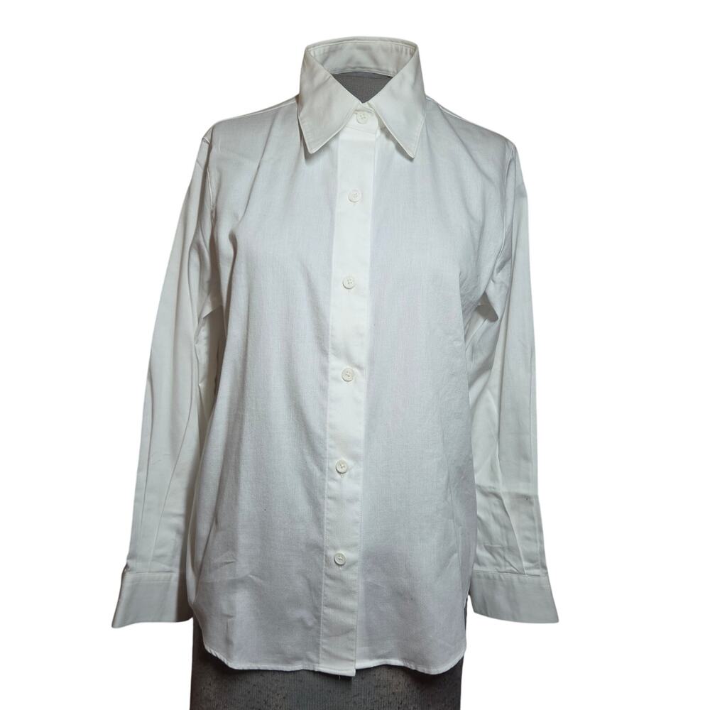 White Cotton Button Up Blouse Size Petite 8